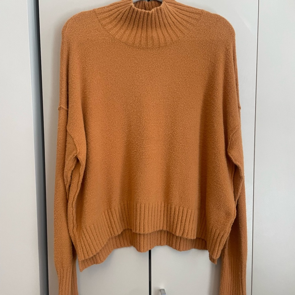 Free People Women's Cowl Neck Sweater in Warm Orange